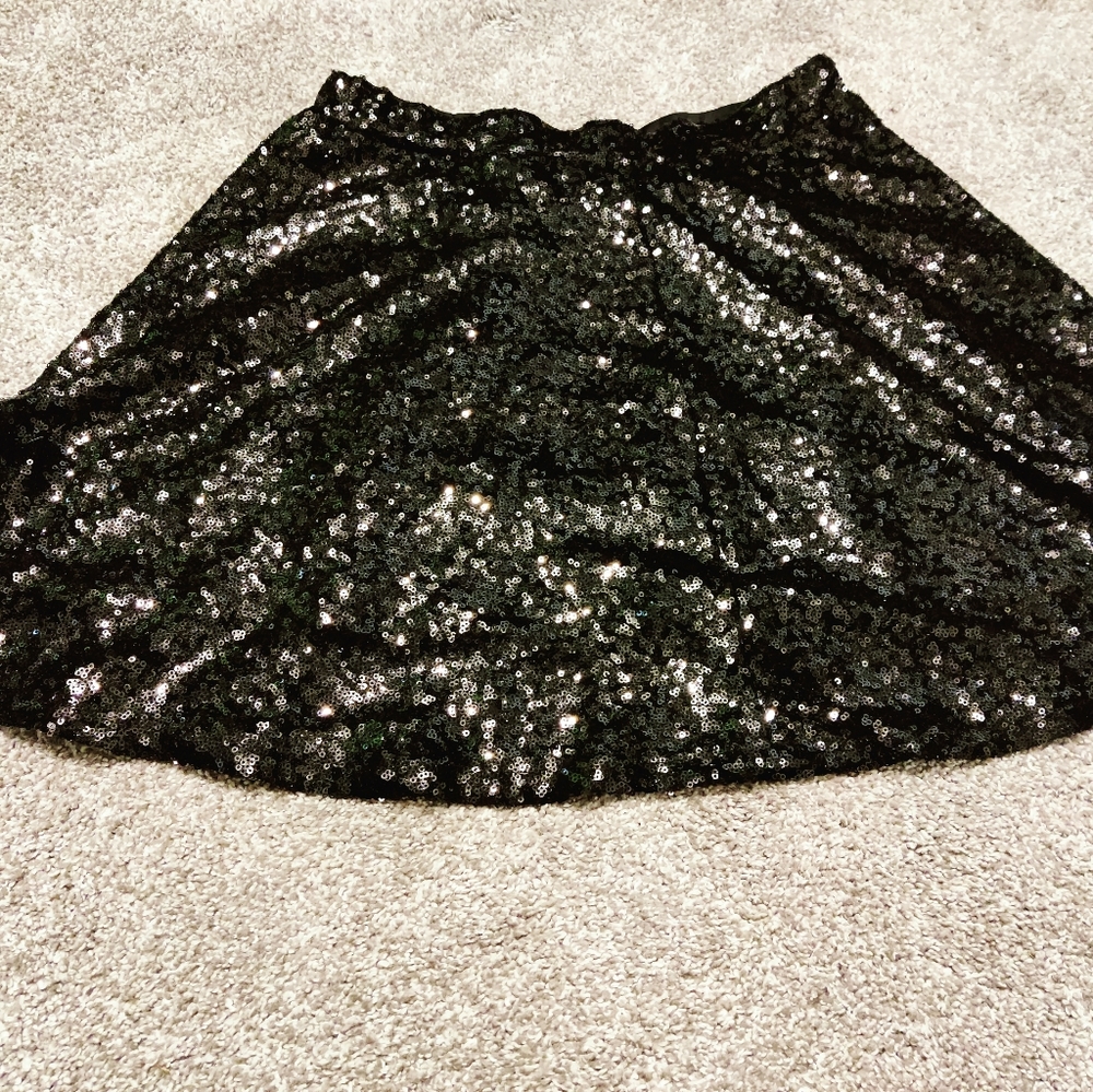 NWT Exhilaration Black Sequin Skater Skirt